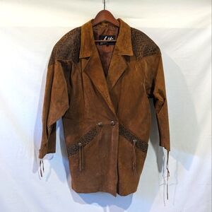Vintage Winlit Korean Suede Jacket with Leopard and Tassels Size M